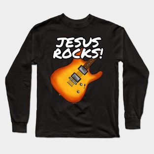 Jesus Rocks Electric Guitar Church Guitarist Long Sleeve T-Shirt